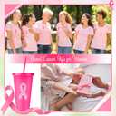 Bokon 12 Pcs Breast Cancer Gifts for Women, 24oz Breast Cancer Awareness Tumblers with Straws and Lids Plastic Pink Ribbon Water Bottles Bulk Reusable Pink Cups Coffee Mugs for Women (Classic)