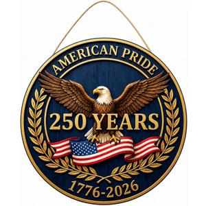 3 x 250th Anniversary Door Sign - 1776-2026 USA Semiquincentennial Patriotic Wreath, 4th of July Wooden Door Hanger, Independence Day Wall Decor for Home Front Porch Outdoor Hanging Ornament - D02