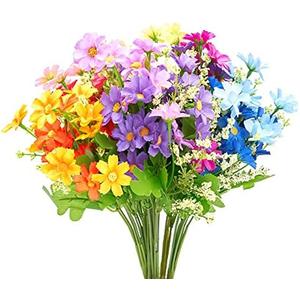 6 Bundles Outdoor Artificial Flowers for Decoration,Silk Flowers UV Resistant Fake Flowers No Fade Faux Flowers Bouquet Hanging Plants for Indoor Outside Farmhouse Home Garden Rainbow Daisy Mums