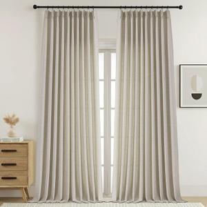 Extra Wide Pinch Pleated Curtains 102 Inches Long, Faux Linen Textured Light Filtering Curtains for Patio Sliding Glass Door, Back Tab Modern Drapes, Linen Color, 2 Panels, 2x60Wx102L Inches