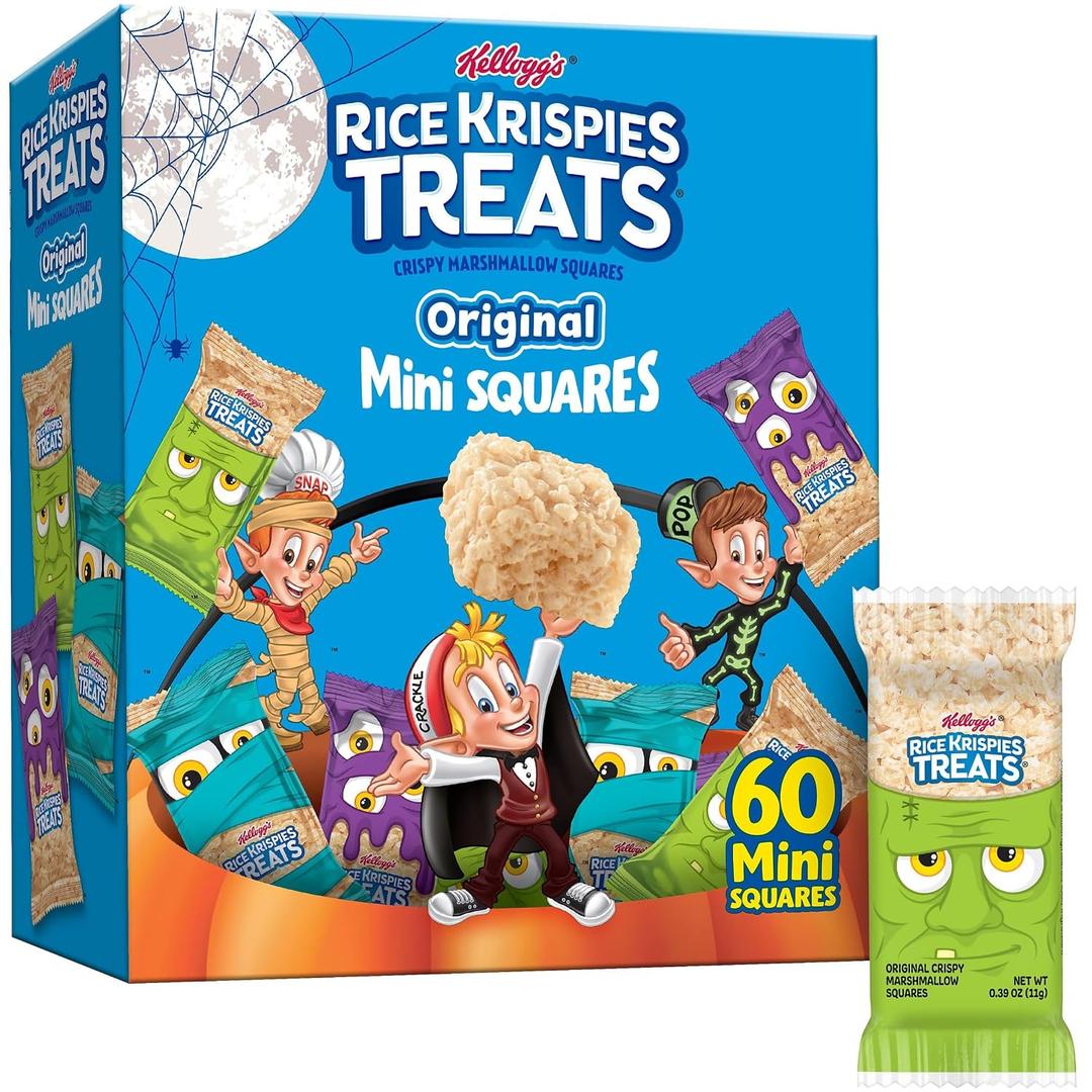 Rice Krispies Treats Crispy Mini Marshmallow Squares, Trick-or-Treat Snacks, Halloween Pack, Original, 23.2oz Box (60 Bars), Expiry: 01/27/26