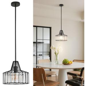 Modern Crystal Pendant Light Fixture, Adjustable Height Hanging Lamp with Metal Base & Crystal Shade, E26 Socket, 60W Max, Hardwired for Kitchen Island, Dining Room, Living Room.