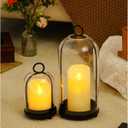 Glass Hurricane Candle Holders for Pillar Candles, Set of 2 (5" & 4" Wide) with Sturdy Glass Dome & Brass Base for Farmhouse, Shabby Chic Vintage Decor (Matte Black)