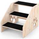 Dog Stairs, Wooden 3-Step Dog Ramp for Small Medium Large Older Cat, Puppy Essentials Pet Step Ladder for High Bed Couch Car