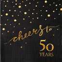 100 Pack of 50th Birthday Napkins, Cheers to 50 Cocktail 5x5 Inches Party Paper Napkins for Birthday Decorations Wedding Anniversary Black and Gold, 3-Ply