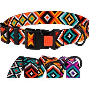 Nylon Dog Collar Aztec Geometric Pattern Aztec Sunset 14-18 inch