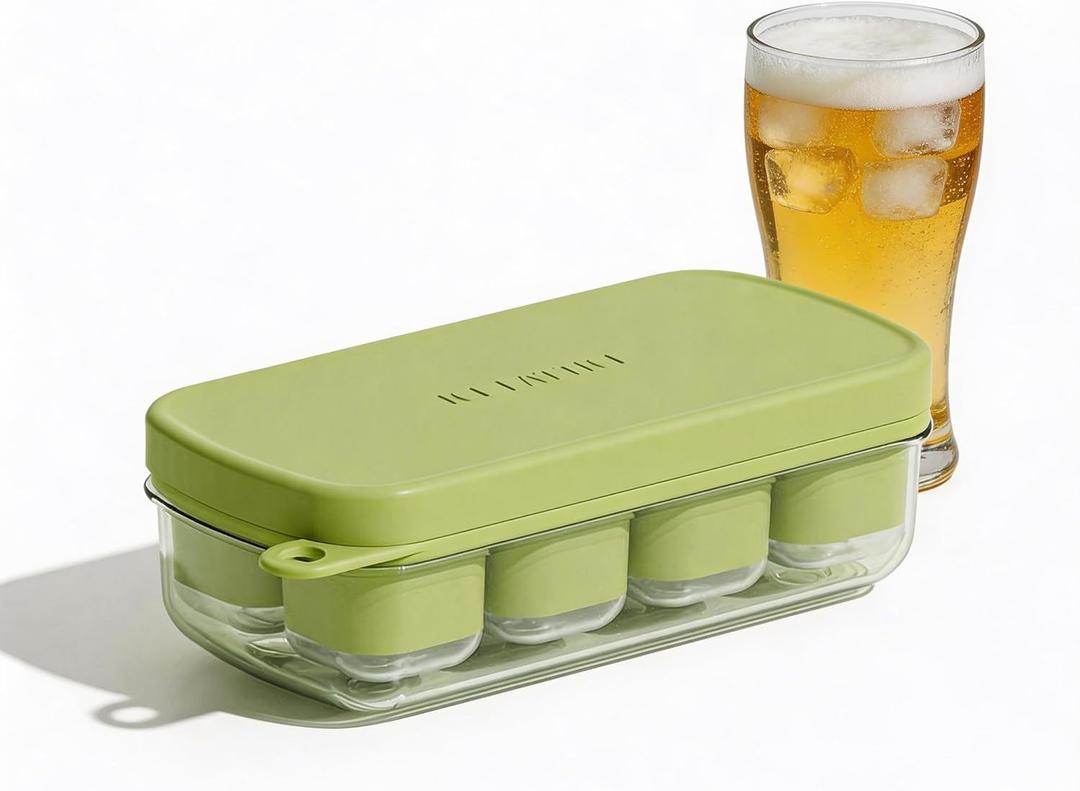 Ice Cube Trays 2Packs 16 Cubes, Easy Release Ice Cube Molds with Lid, Stackable Ice Cube Trays for Freezer, Covered Ice Cube Trays for Cocktails, Whiskey, Coffee, BPA Free (Green)