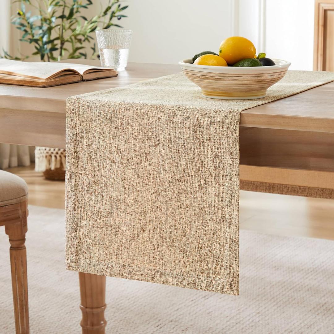 ZeeMart Burlap Style Farmhouse Table Runners 72 Inches Long, Beige Rustic Woven Dining Table Runner for Everyday Use, 14x72 Inches, Oatmeal Beige