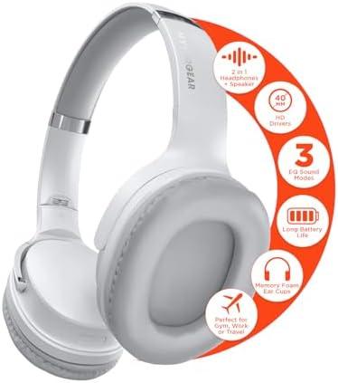 HyperGear Wireless Bluetooth Headphones - Foldable Dual Earphones, Flip Ear Cups Between Speaker and Headphone Mode for Comfort & Clear Sound, White