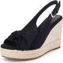 Coutgo Women's Peep Toe Wedges Heels Slingback Espadrille Platform Sandals Side Bowknot Casual Shoes (Size 8.5, Black)