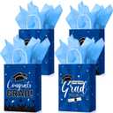 Colarr 24 Pcs Graduation Gift Bags Bulk with Tissue Paper Class of 2026 Congrats Grad Party Gift Bags with Handles for High School, College, Kindergarten, Pre-k, Graduation Party Favors(Blue)