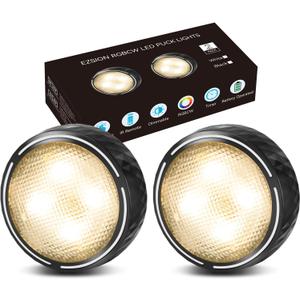 EZSION LED Puck Lights with Remote Control, Battery Operated Under Cabinet Tap Light, 2 Pack, Black