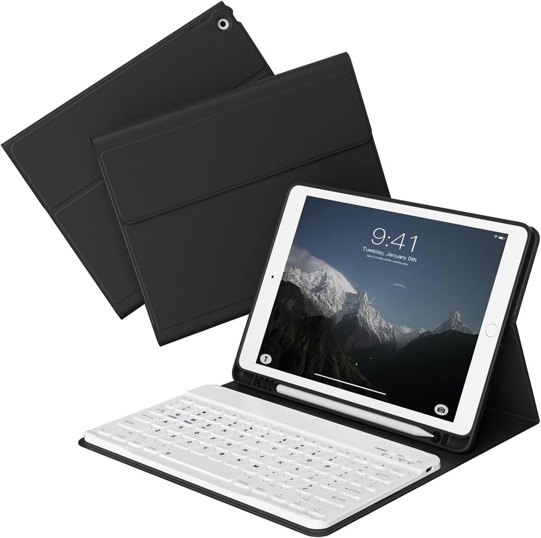 kenke Keyboard Case for iPad 9th/8th/7th Generation (10.2 Inch, 2021/2020/2019), Magnetic Detachable Wireless Bluetooth Keyboard, Thin & Light Keyboard Case with Pencil Holder, Black