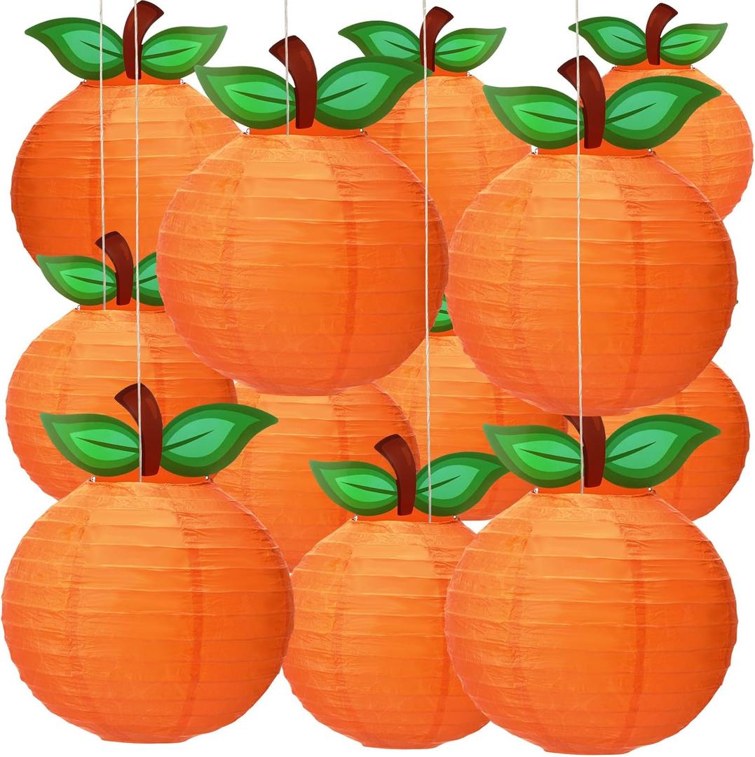 Riakrum 12 Pcs Little Cutie Baby Shower Orange Decorations Paper Lanterns Hanging Orange Party Decor for Tangerine Clementine Birthday Supplies