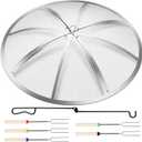 Fire Pit Spark Screen 40 Inch Round, Heavy Duty Stainless Steel Outdoor Fire Pit Screen Cover with Foldable Hook & Marshmallow Sticks, Mesh Spark Protector for Backyard, Camping, Beach