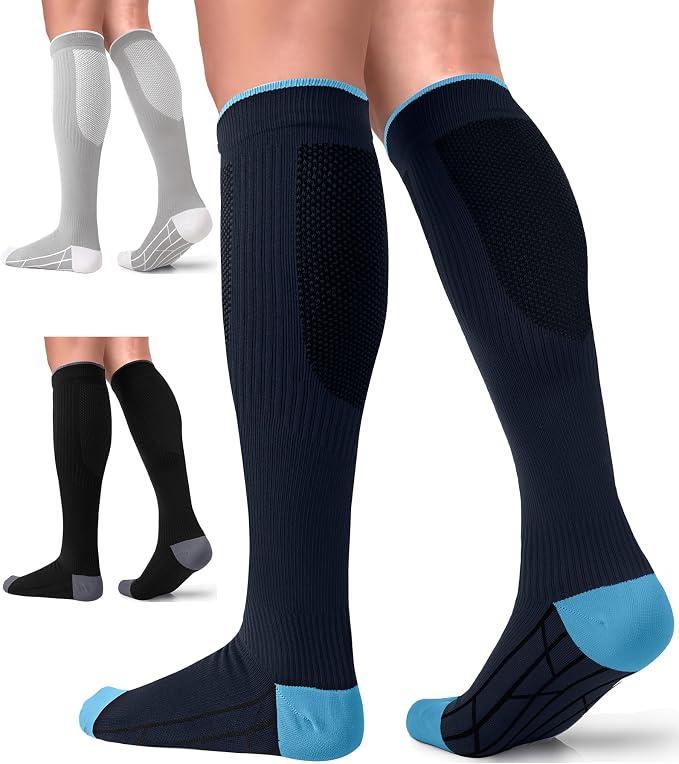 FuelMeFoot 3 Pack Compression Socks For Women Men Knee High Socks 15-20mmHg hospital socks pretty cloth length ladies 9-12 stuffers valentines necessities