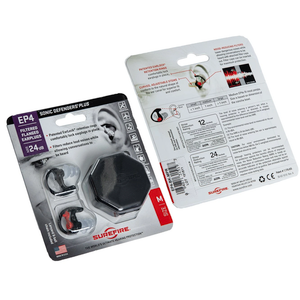 SureFire EP4 Sonic Defenders Plus filtered Earplugs, triple flanged design, reusable, Black, Medium