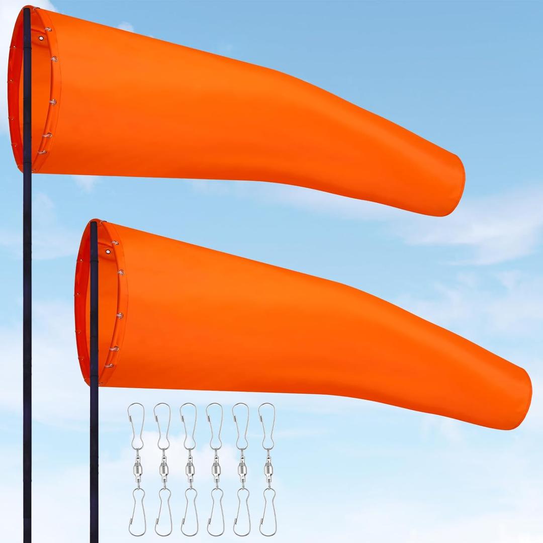 Shimeyao 2 Pcs 18 x 60 Inches Heavy-Duty 420d Nylon Windsock UV & Weather Resistant Wind Sock for Outside with Dual Swivel Clips for Airport Runway, Helipad, and Industrial Sites