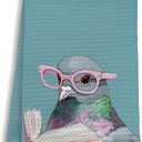 2 x Funny Pigeon Bathroom Hand Towels, Funny Bathroom Decor, Pooping on People Humorous Bird Hand Towels for Toilet Guest Bath Washroom Decor, 16x24 Inch - Dark Teal