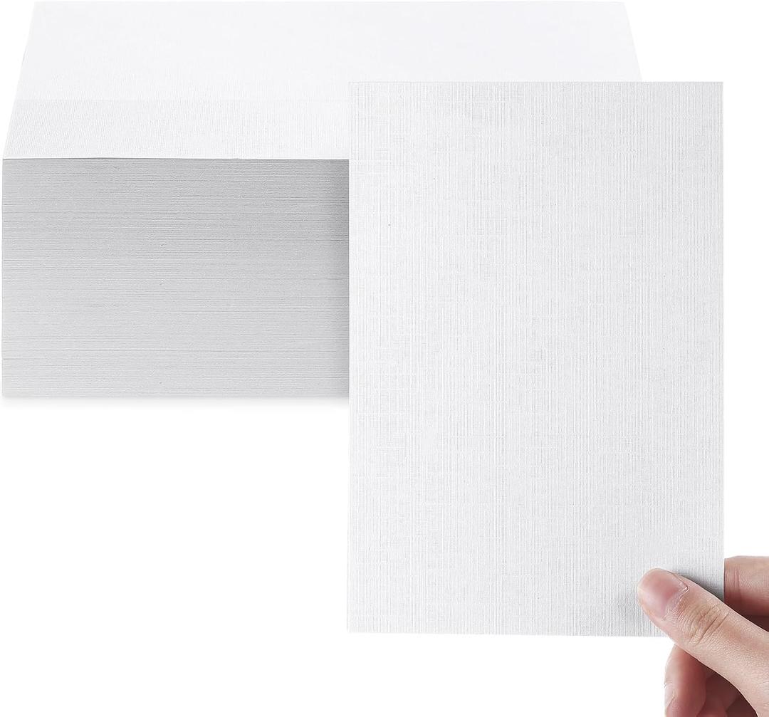Geosar 100 Sheets Linen Cardstock 4 x 6 Invitation Heavy Weight Printer Paper 92lb 250GSM Index Cardstock for Printer Postcards Blank Flash Note Greeting (White)