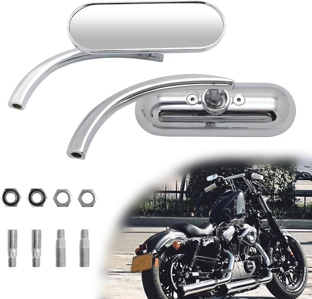 Oval Shape Motorcycle 8mm 10mm Mirrors, Chrome Upgrade Rearview Motorcycle Mirrors Compatible with Harley Road King Softail Street Glide Electra Dyna and More