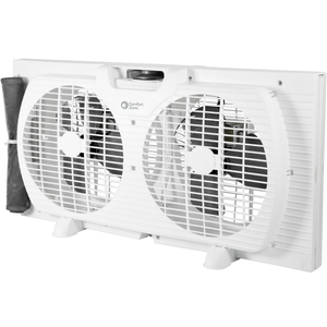 Comfort Zone Window Fan for Bedroom, 9 inch 3 Speed Dual Fans with Auto-Locking Expanders, Window Exhaust Fan, Removeable Bug Screen, White