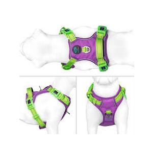 PHOEPET No Pull Dog Harness, Unique Colors Reflective Adjustable Dog Vest, with Soft Training Handle Metal Clips for Dogs (Green Base & Purple Straps,M)