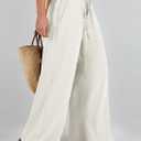 ANRABESS Women's Linen Pants Summer Casual Palazzo Beach Pant Drawstring High Waist Wide Leg Trousers Vacation Outfits Medium Beige