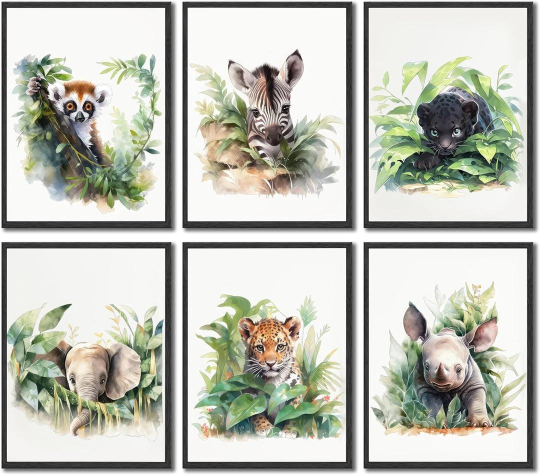 6Pcs Nursery Woodland Animal Wall Art Wild Animals Forest Posters Print Artwork Kids Room Ideas Paintings Pictures Wall Decor for Baby Boys and Girls Childrens Room Hom Decoratione Unframed.