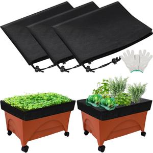 3 Pack City Pickers Replacement Mulch Cover 20" x 24" Black Planter Box Cover with Drawstring and Gardening Gloves City Picker Raised Bed Cover for Garden Mulch to Protect Flower Vegetable