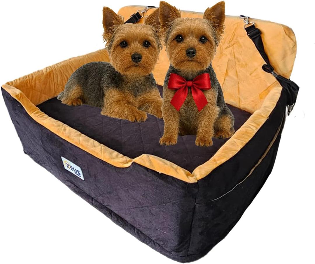 Large Dog Car Seat Booster Seat Bed for Pets up to 55 lbs, Black, Travel Safety | Fits 2 Small Dogs Pets| Washable Cover & Thick Cushion | Rear Seat or SUV