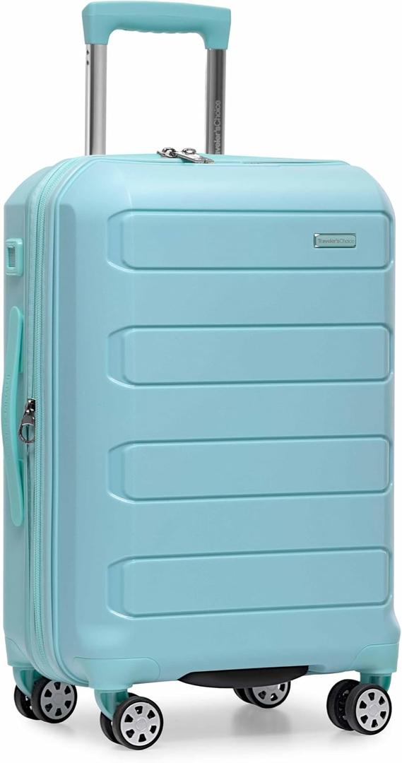Traveler's Choice Pagosa Hardshell Expandable Luggage with Spinner Wheels, Baby Blue, 22-Inch Carry-on