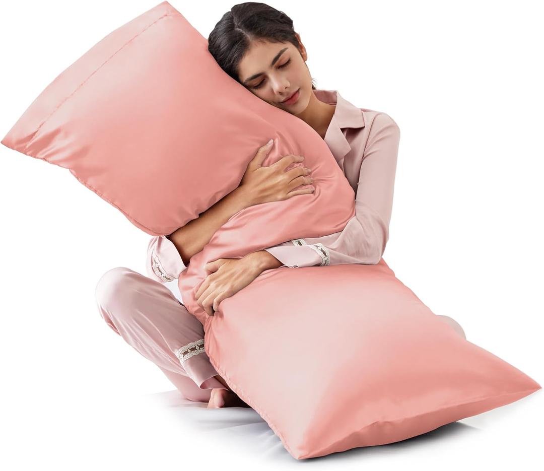 Body Pillowcase 20x54, Cooling Pillow Cover for Hair and Skin, Silky Smooth with Envelope Closure, Similar to Silk, Coral