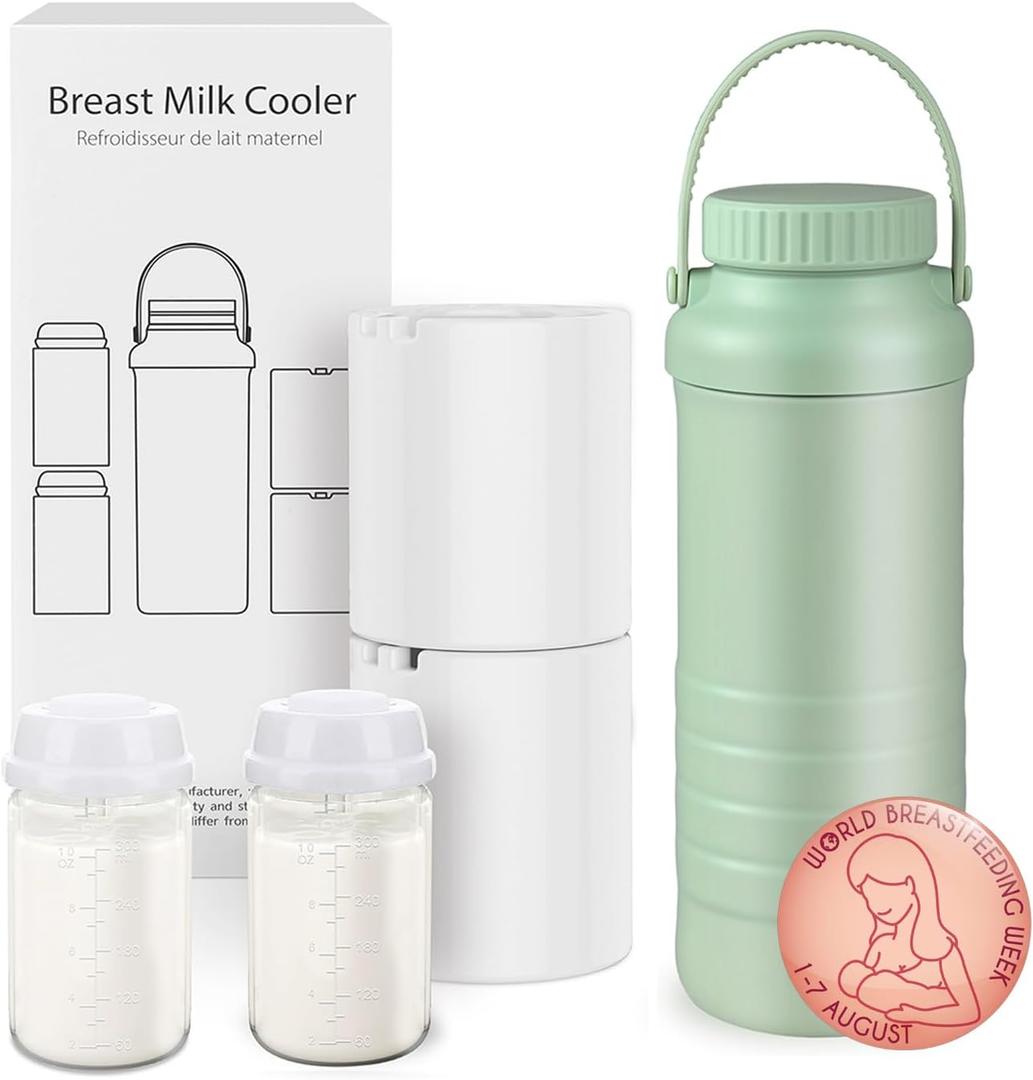 Portable Breast Milk Cooler Bottle, 22oz Capacity Breastmilk Chiller for Travel Mom, 360 Cooling Keeps Milk Fresh for 24 Hours, Breastfeeding Essentials with 2pcs Bottle for Breastmilk Storage