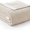 Amlie Home Chenille Throw Blanket, Soft Cozy Waffle Throw for Couch & Sofa, Warm Yet Lightweight, Breathable All-Season Throws for Women Men, Housewarming, Birthdays, 50"x60", Beige