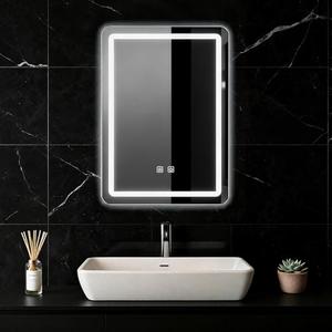 LED Bathroom Mirror, 16 x 24 Inch Anti-Fog Wall Mirror with Lights Stepless Dimmable, Lighted Bathroom Mirrors for Wall, Rectangle Bathroom Vanity Mirror with Front and Backlight, Vertically Only
