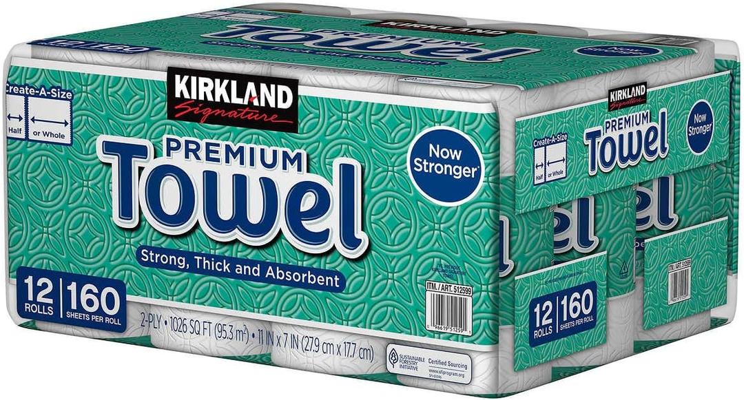 Kirkland Signature Premium Big Roll Paper Towels 12-roll, 160 Sheets Per Roll (12 Count (Pack of 1), Multicolor)