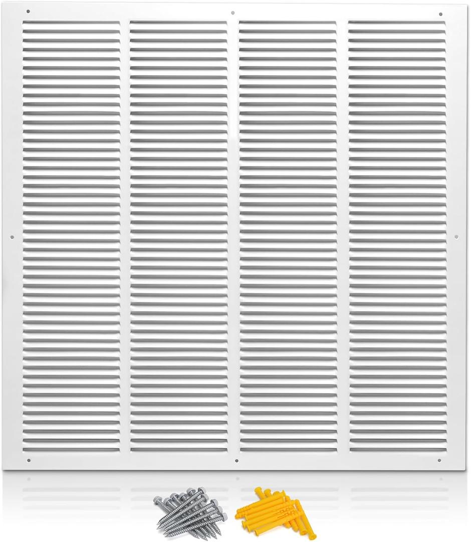 20"W x 20"H [Duct Opening Size] Steel Return Air Grille | HVAC White Rust-Resistant Vent Cover for Wall & Ceiling, AC Cold Air Return, Overall Dimensions 21.75"W x 21.75"H