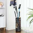 SONGMICS Umbrella Stand, Umbrella Holder for Entryway, Steel Round Umbrella Rack Freestanding, for Canes Walking Sticks, with a Detachable Drip Tray, 2 Long and 2 Short Hooks, Matte Black ULUC20B