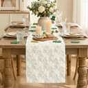 Artoid Mode White Soft Plush Faux Fur Jacquard Lucky Clover St. Patrick's Day Table Runner, Seasonal Spring Kitchen Dining Table Decoration for Home Party Decor 13x108 Inch