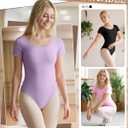 3 Pack Women's Short Sleeve Dance Leotards Crew Neck Loose Ballet Costumes Classic Basic Tops Adult Bodysuits (M)