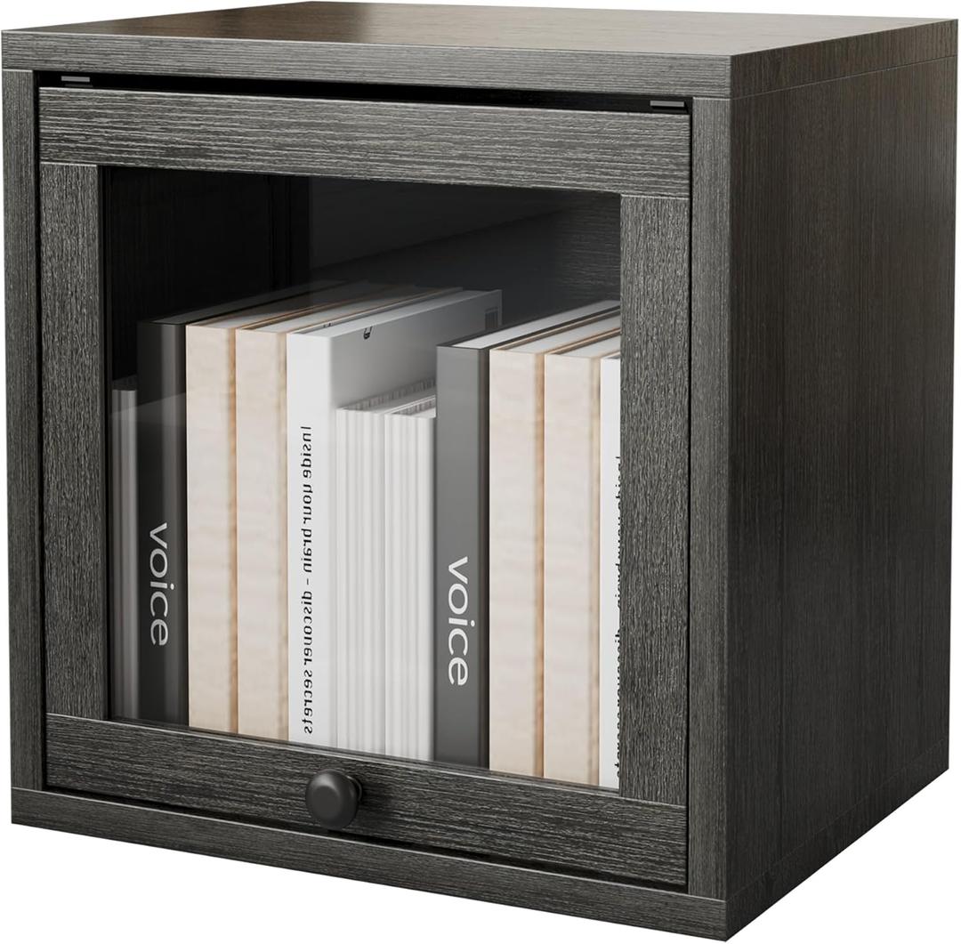 FUSUNBAO Magic DIY Cube Storage Organizer Stackable Cubes for Home Books Clothes Toy-Modular Cubby Storage System-Office Cubical-Bookcase Closet(French Oak, Glass Door Cube)