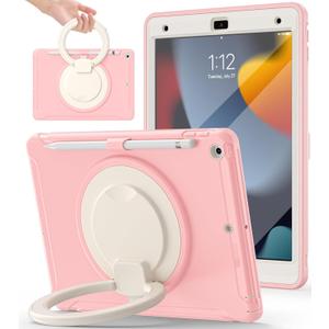 BATYUE Case for iPad 7th/8th/9th Gen 2019/2020/2021: Professional Shockproof 10.2" Cover with Screen Protector, Pencil Holder, 360 Rotating Stand  Kid-Friendly, Cheery Pink