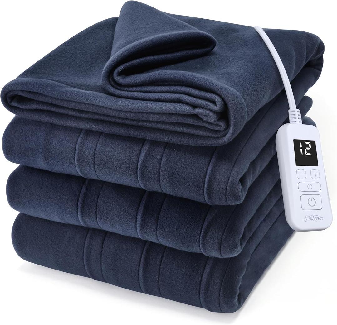 Sunbeam Royal Ultra Fleece Heated Blanket Indigo Blue Full 84 x 72 in