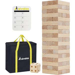 Aivalas Giant Timber Blocks Games, 57 Blocks Large Tower Outdoor Games - Includes Carry Bag and Scoreboard, Wood Stacking Yard Games Grows from 2FT to Over 4.2FT for Kids Adults Family