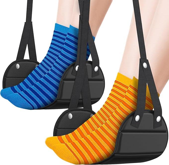 Sarisun Foot Hammock for Airplane Travel Leg Rest Stand Portable Storage Bag Foot Rest Holder for Plane 2PCS Black