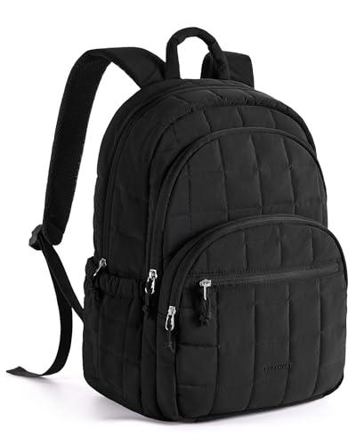 BAGSMART College Laptop Backpack, Travel Backpack for Women, Quilted Casual Daypack, Water-Resistant Bookbag for 15.6 Inch Laptop, Black