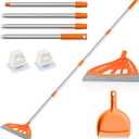 Magic Air Broom with Dustpan, Household Silicone Broom, Multifunction Squeegee and Fixed Scraper, MagicBroom with Extra-Long Adjustable Aluminum Handle for Floor, Glass, and Tile (Orange)
