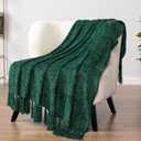 PAVILIA Emerald Green Chenille Throw Blanket for Couch Sofa, Soft Green Knit Throw with Tassel, Decorative Blanket for Bed Chair Living Room, Emerald Green 50x60
