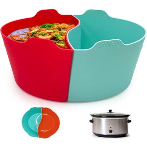 Silicone Crock pot Liners,Slow Cooker Liners,8 Quart Oval Reusable Crock pot Divider Insert,BPA-Free, Dishwasher Safe (8 QT_Blue+Red)